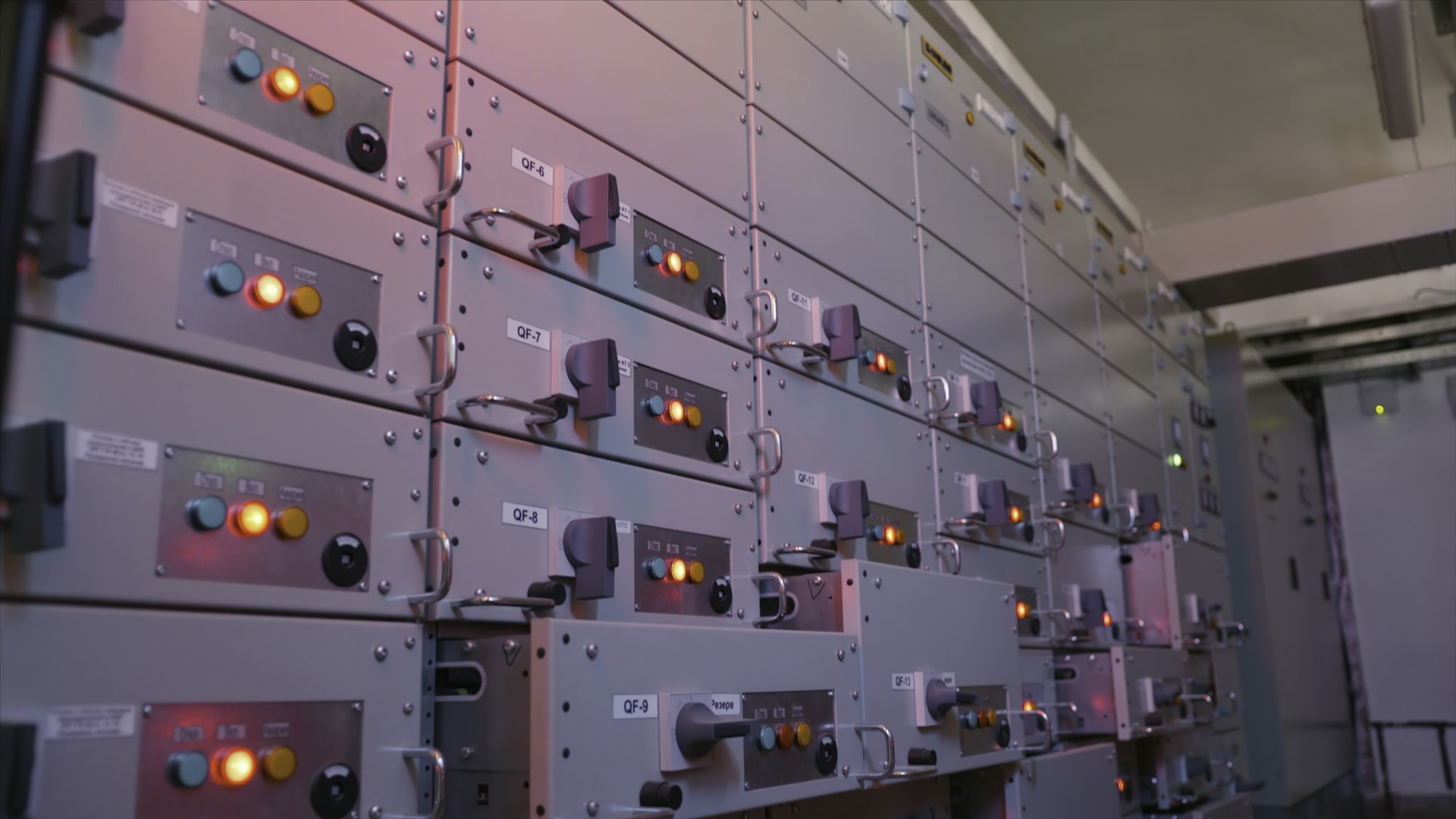 Electric control station shield. Action. Industrial electrical equipment with multiple control cells